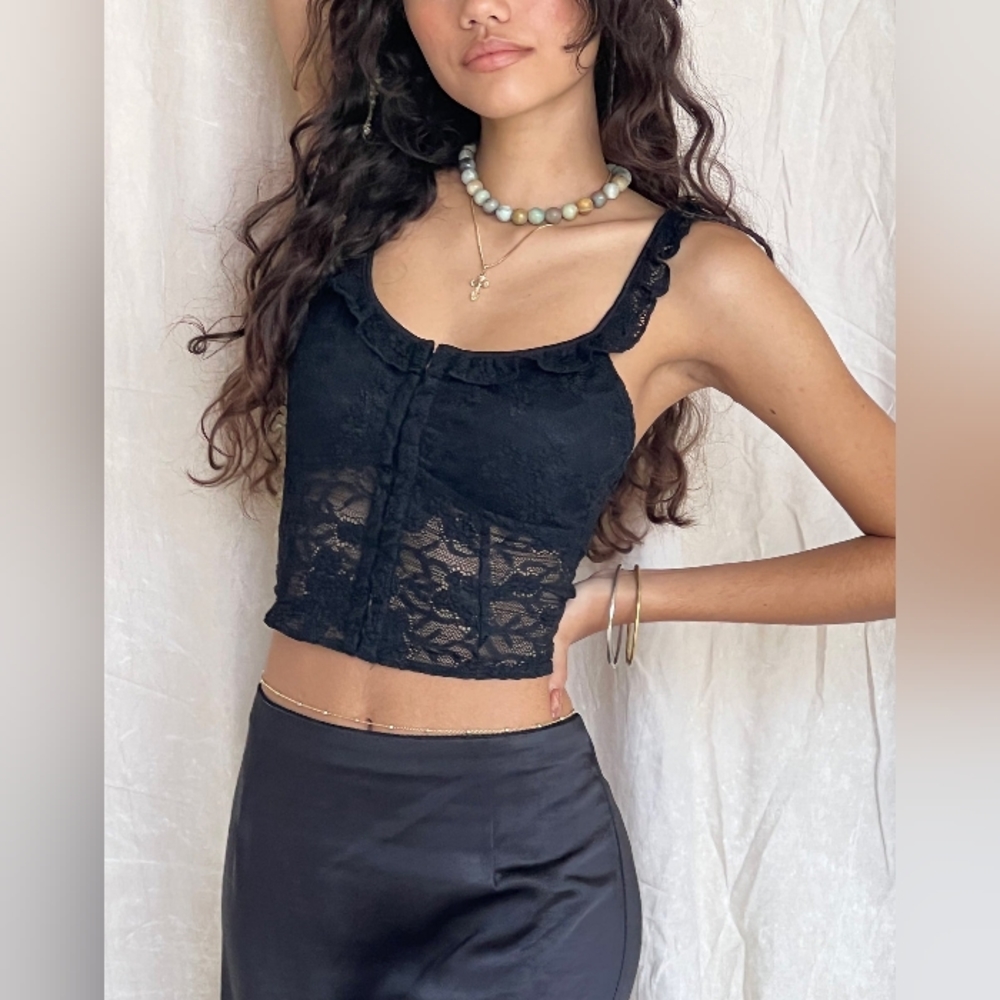 Motel Rocks Laru Corset Top in Lace Black